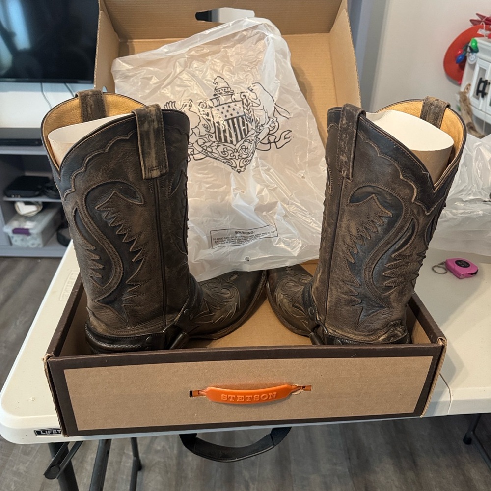 Men’s Stetson Outlaw Harness Square Toe Cowboy Boot SZ 11.5 D - Picture 4 of 8